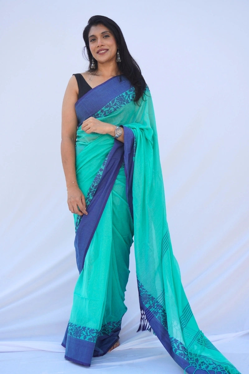 Mihira | Sea Mist Phulia Mul Cotton Saree