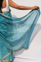 Maheshwari Silk Cotton Printed Saree – Aqua Blue & Ivory_4