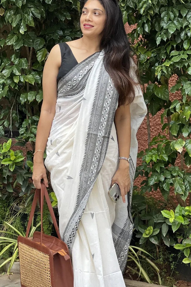 Classic Black & White Khadi Cotton Saree_1