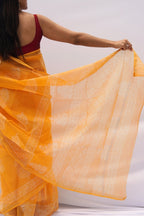 Sunlit Bloom Kota Doria Hand Block Printed Saree – Mustard Yellow & Ivory