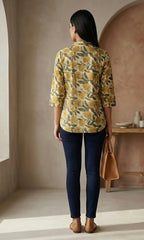 Mustard Floral Hand Block Printed Cotton Top