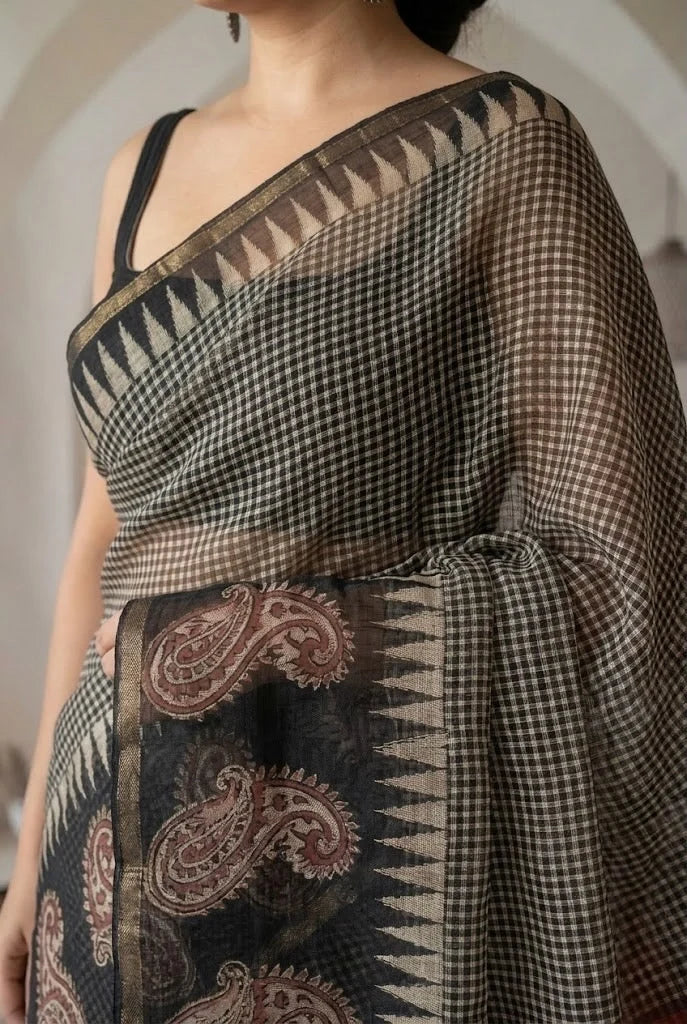 Crimson Red Bandhani Kota Doria Saree_3