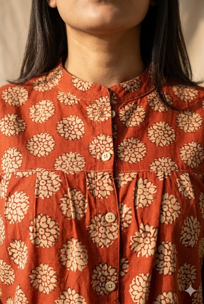 Rust Brown Hand Block Printed Cotton Top