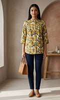 Mustard Floral Hand Block Printed Cotton Top