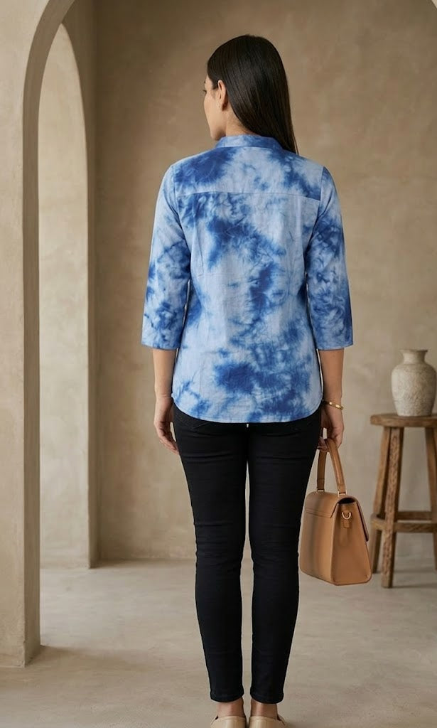 Indigo Blue Tie-Dye Cotton Top