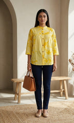 Lemon Yellow Tie-Dye Cotton Top
